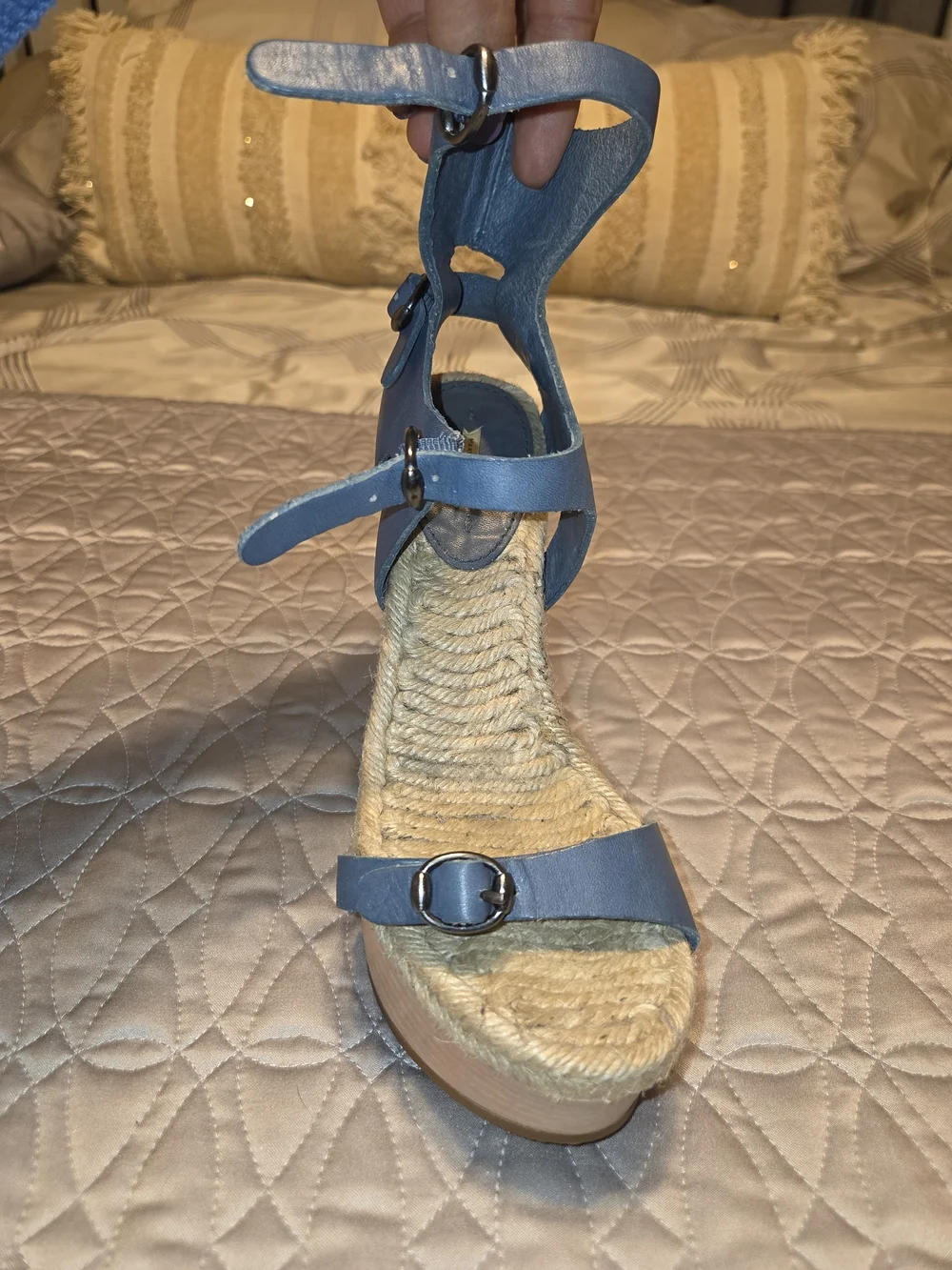 Max Studio Rare Blue Espadrille Wedge Sandals with Ankle Straps Sz 7